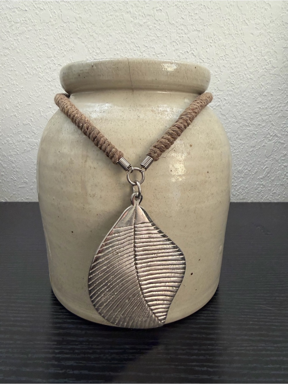 Silver Leaf Pendant on Cord Necklace - Women Jewelry